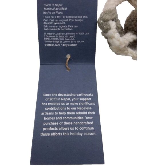 West Elm Striped Knit Wool Christmas Holiday Stocking Grey Handcrafted Nepal - Picture 6 of 9